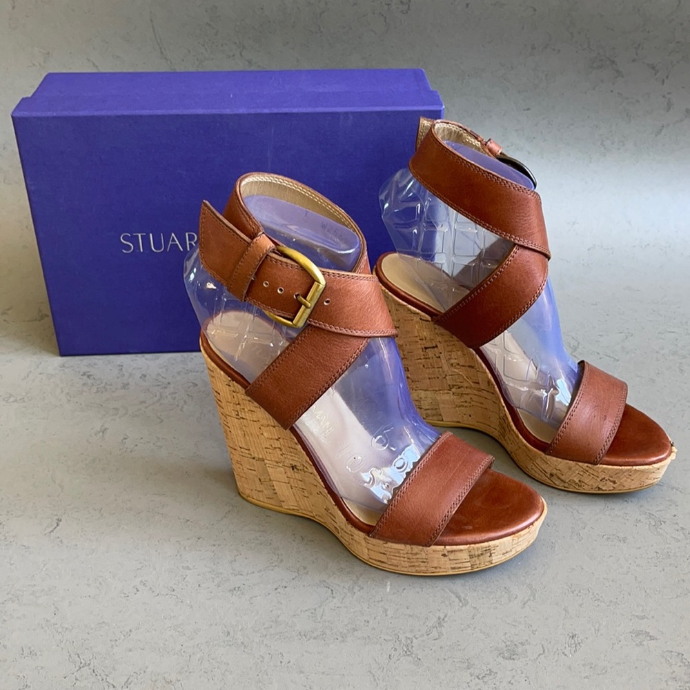 Stuart Weitzman leather cross over wedge sandal